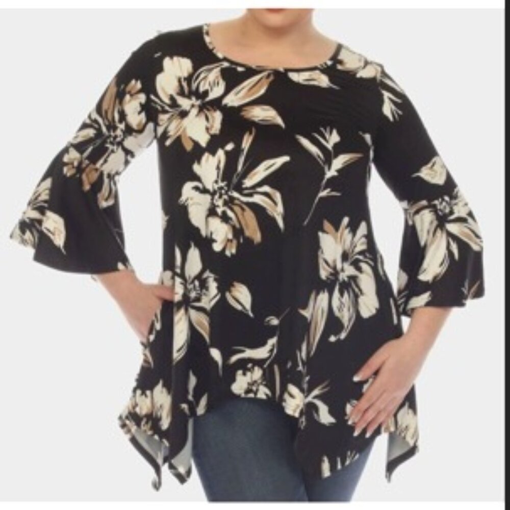 White Mark Women Black Floral Blanche Tunic Top Plus Size 2XL/NWT
